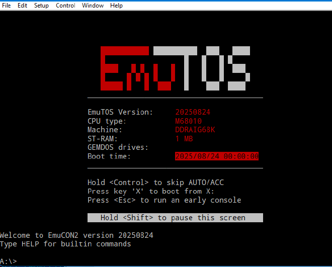 EmuTOS running in serial console